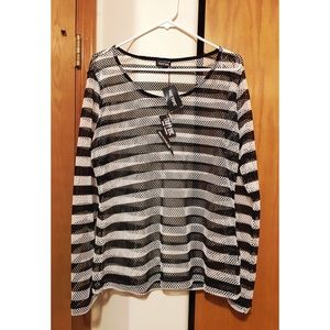 Black and White Mesh Long Sleeve Shirt